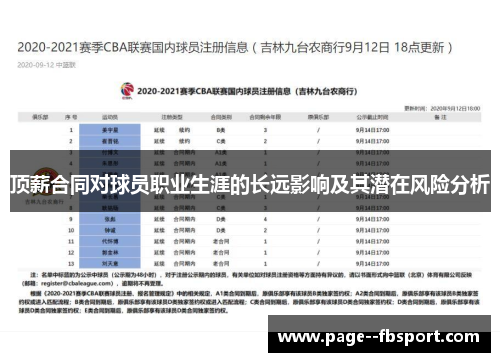 顶薪合同对球员职业生涯的长远影响及其潜在风险分析
